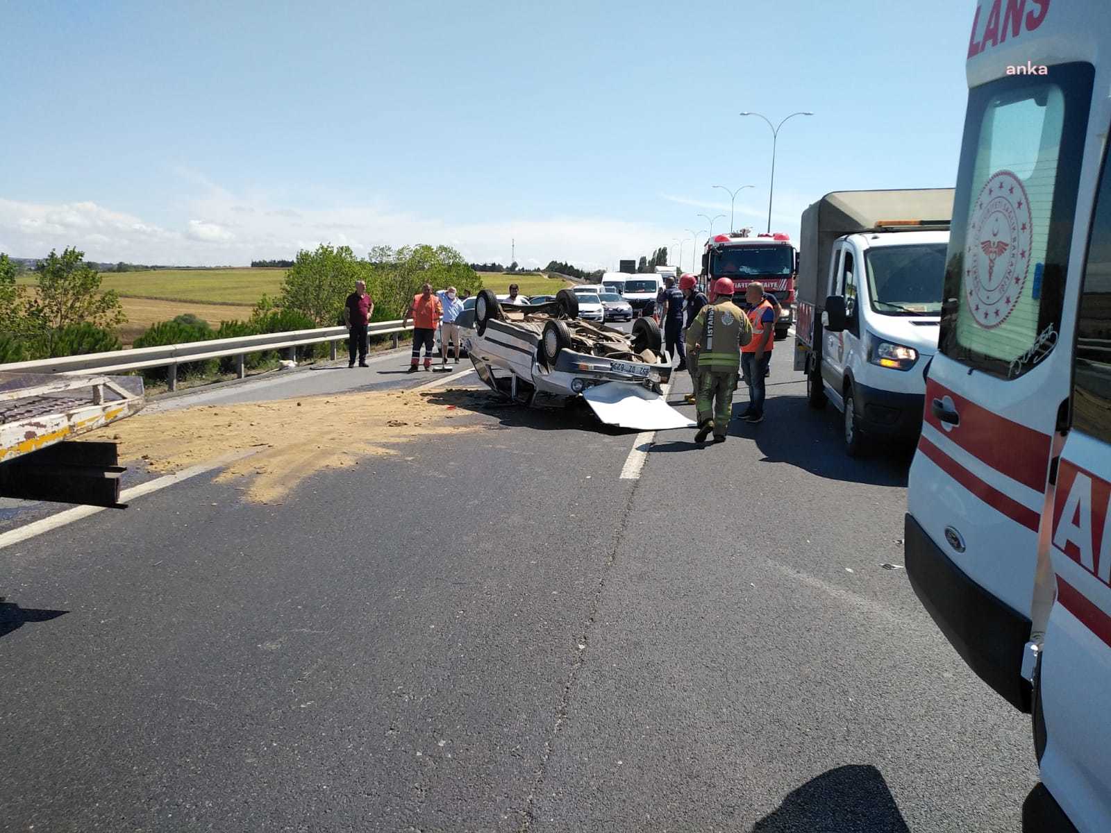 TIR’IN ÇARPTIĞI OTOMOBİL TANKERE ÇARPARAK TAKLA ATTI, 4 YARALI. TIR SÜRÜCÜSÜ KAÇTI