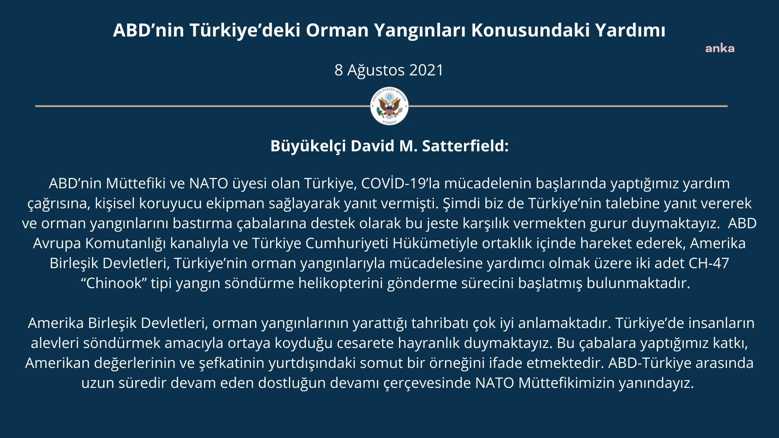 ABD, ORMAN YANGINLARI İÇİN TÜRKİYE'YE HELİKOPTER DESTEĞİ VERECEĞİNİ DUYURDU