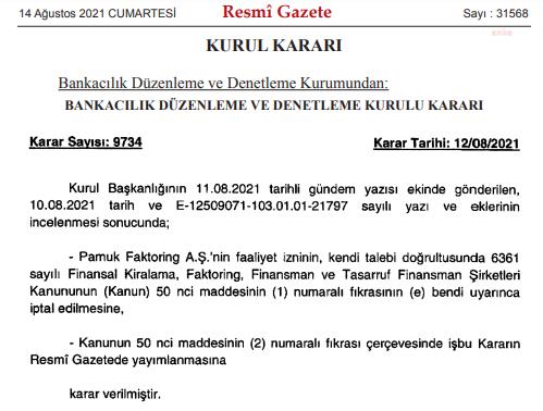 PAMUK FAKTORİNG KAPANDI
