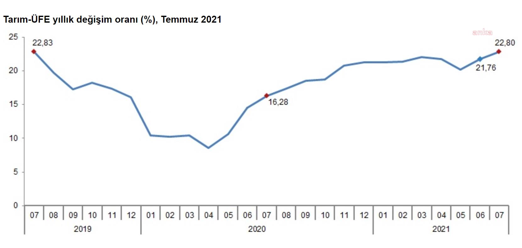 TARIM-ÜFE YILLIK YÜZDE 22,80 ARTTI