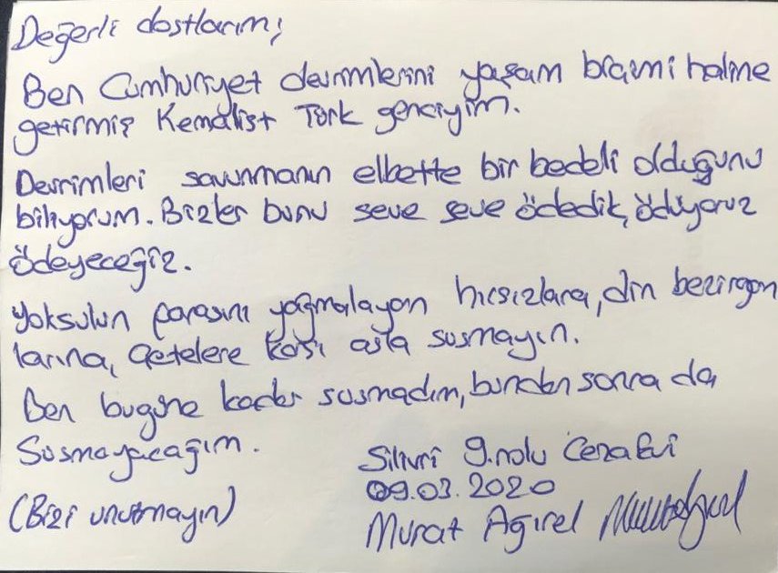 MURAT AĞIREL SİLİVRİ'DEN MESAJ GÖNDERDİ