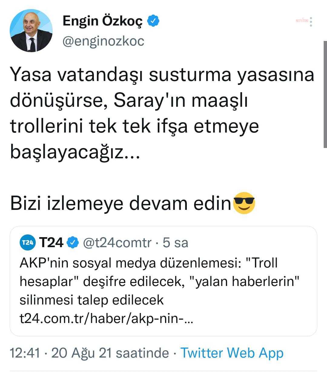 ÖZKOÇ: SARAY’IN MAAŞLI TROLLERİNİ TEK TEK İFŞA ETMEYE BAŞLAYACAĞIZ