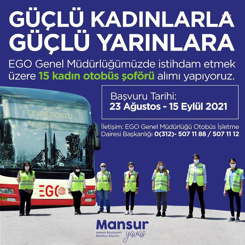 ANKARA BÜYÜKŞEHİR BELEDİYESİ 15 KADIN OTOBÜS ŞOFÖRÜ ALACAK