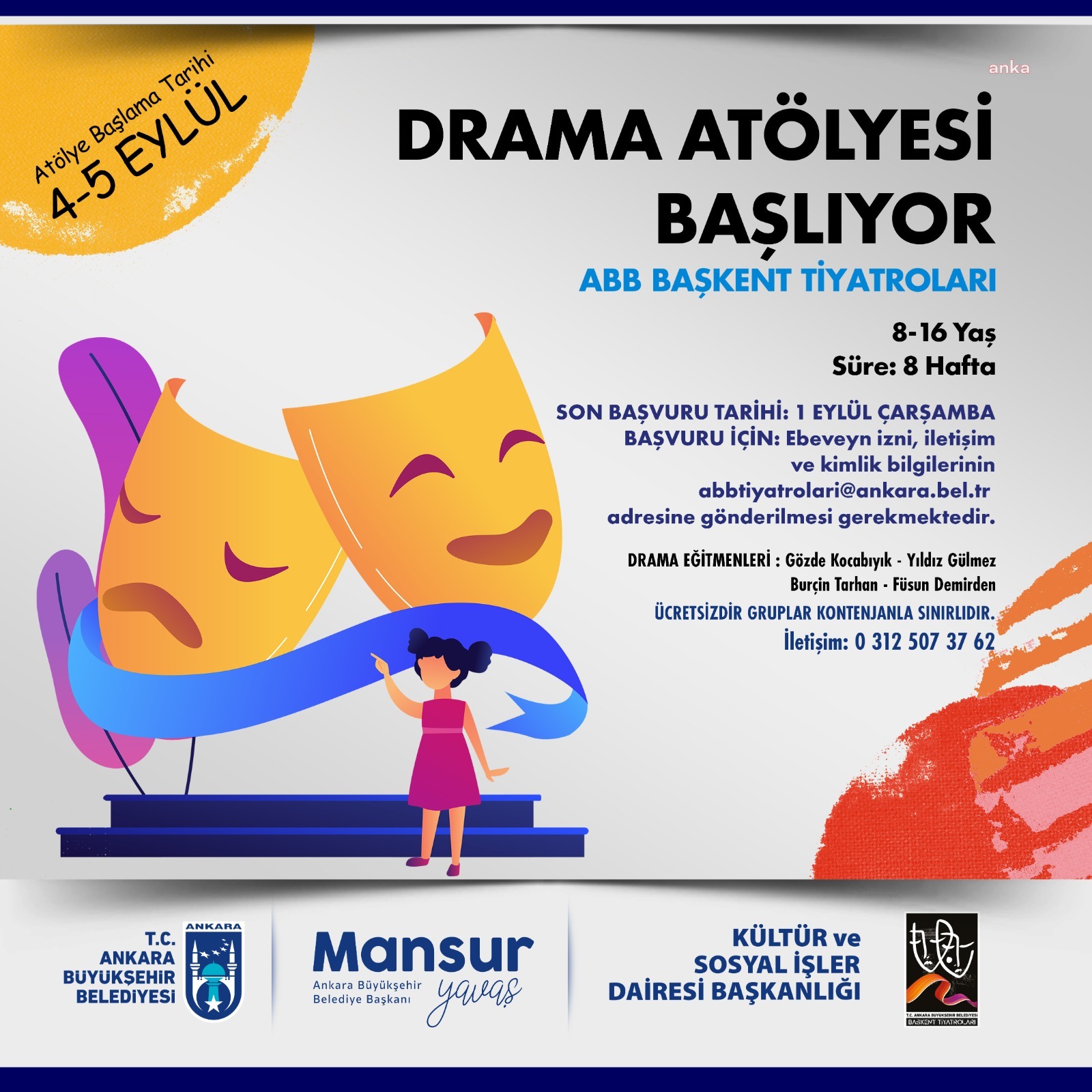 ANKARA BÜYÜKŞEHİR’DEN ÇOCUKLARA ÜCRETSİZ DRAMA EĞİTİMİ