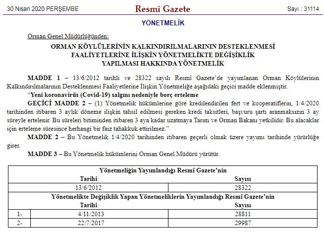 ORMAN KÖYLÜLERİNİN KREDİ TAKSİTLERİ ERTELENDİ