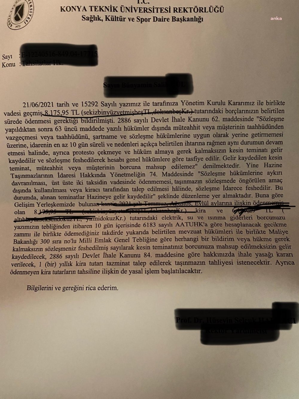 KONYA TEKNİK ÜNİVERSİTESİ KİRASINI ÖDEYEMEYEN ESNAFI İCRAYA VERECEK