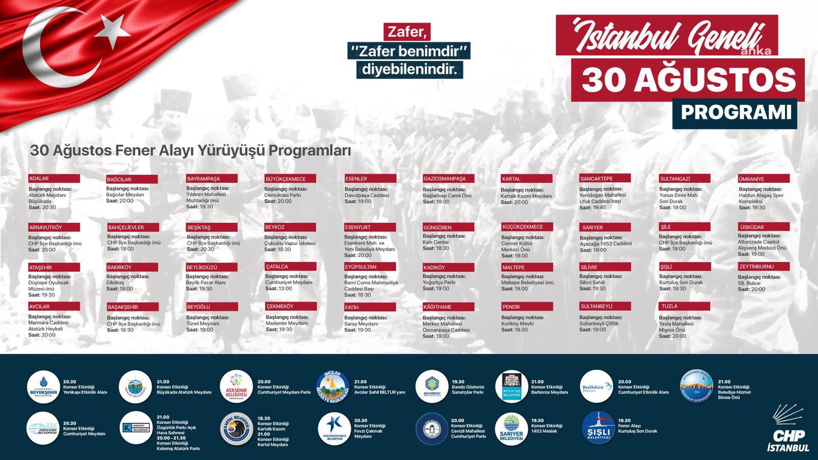 CHP İSTANBUL, 30 AĞUSTOS’U TÜM İLÇELERDE KUTLAYACAK