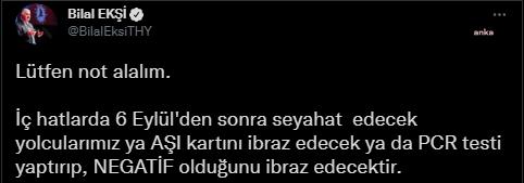 THY, İÇ HAT YOLCULARINDAN PCR TESTİ YA DA AŞI KARTI İSTEYECEK