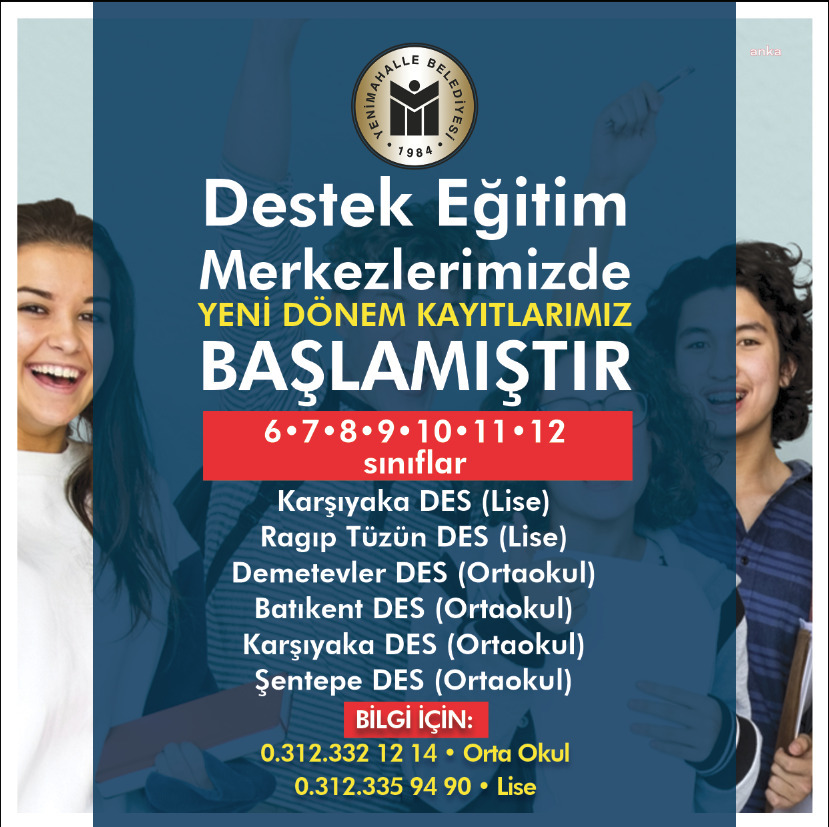 YENİMAHALLE BELEDİYESİ DESTEK EĞİTİM MERKEZLERİ’NE KAYITLAR BAŞLADI