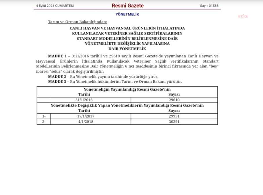 CANLI HAYVAN İTHALATINDA VETERİNER SAĞLIK SERTİFİKASI KULLANIMINA İLİŞKİN YÖNETMELİĞİN YÜRÜRLÜK TARİHİ ERTELENDİ