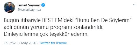 İSMAİL SAYMAZ’IN BEST FM’DEKİ PROGRAMINA SON VERİLDİ