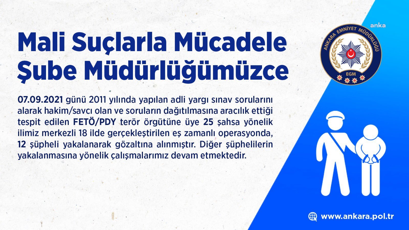 ANKARA EMNİYET MÜDÜRLÜĞÜ'NDEN "ADLİ YARGI SINAVI" OPERASYONU: "12 ŞÜPHELİ GÖZALTINA ALINDI"
