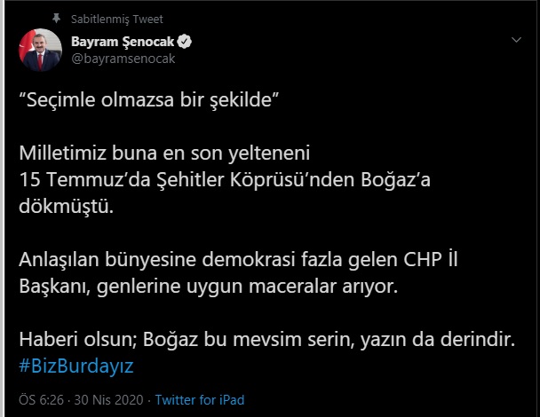 BAYRAM ŞENOCAK'TAN CANAN KAFTANCIOĞLU'NA: BOĞAZ BU MEVSİM SERİN, YAZIN DA DERİNDİR