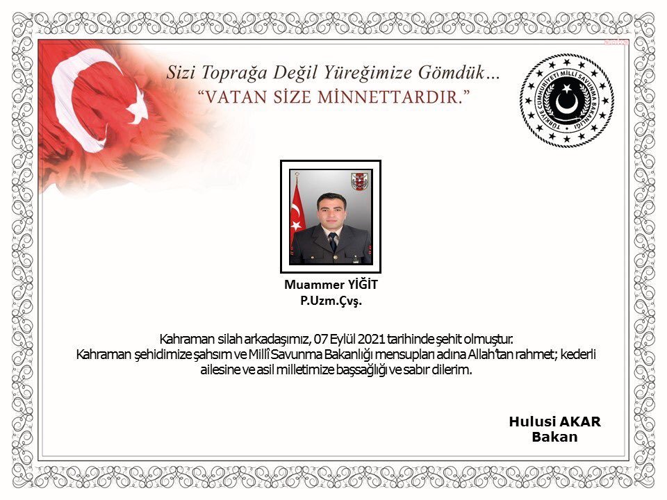 MSB: "PİYADE UZMAN ÇAVUŞ MUAMMER YİĞİT ŞEHİT OLMUŞTUR"