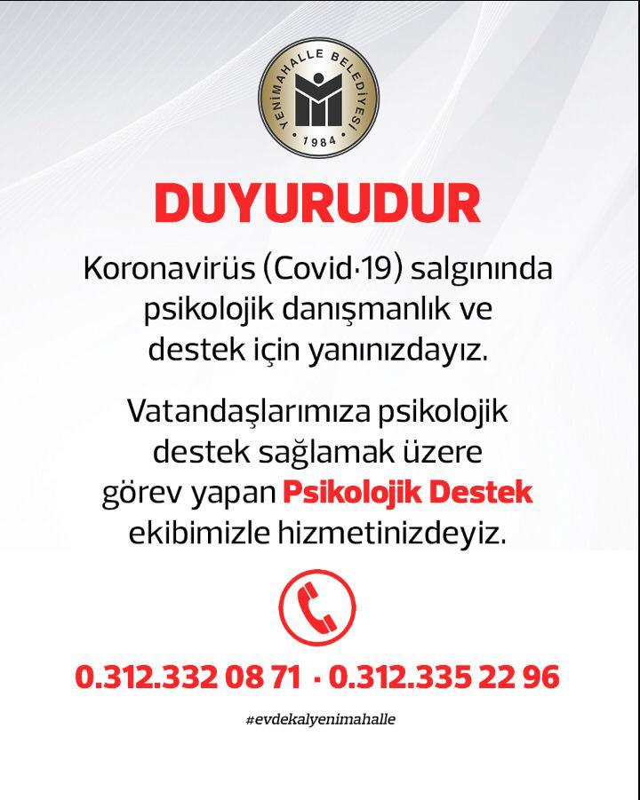 YENİMAHALLE'DEN VATANDAŞA PSİKOLOJİK DESTEK