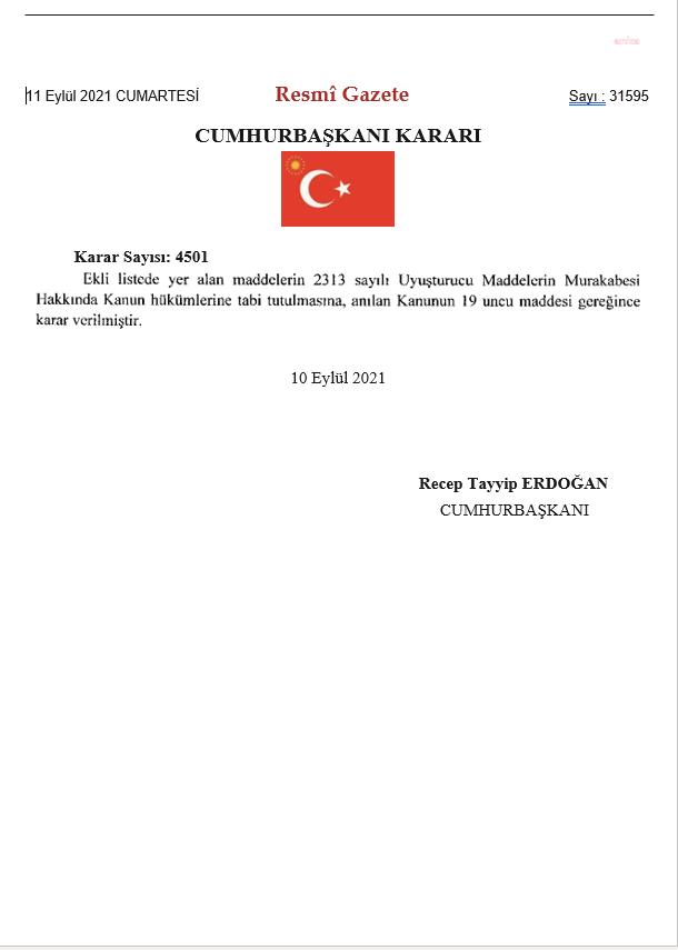 KİMYASAL 16 MADDE UYUŞTURUCU KAPSAMINA ALINDI