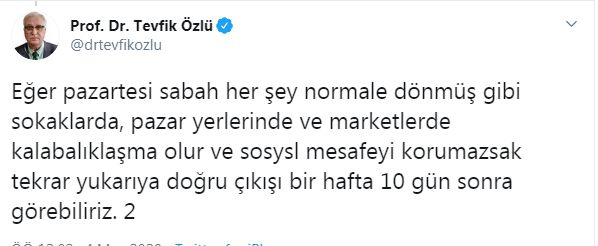 BİLİM KURULU ÜYESİ ÖZLÜ’DEN PAZARTESİ UYARISI: SALGIN DAHA BİTMEDİ