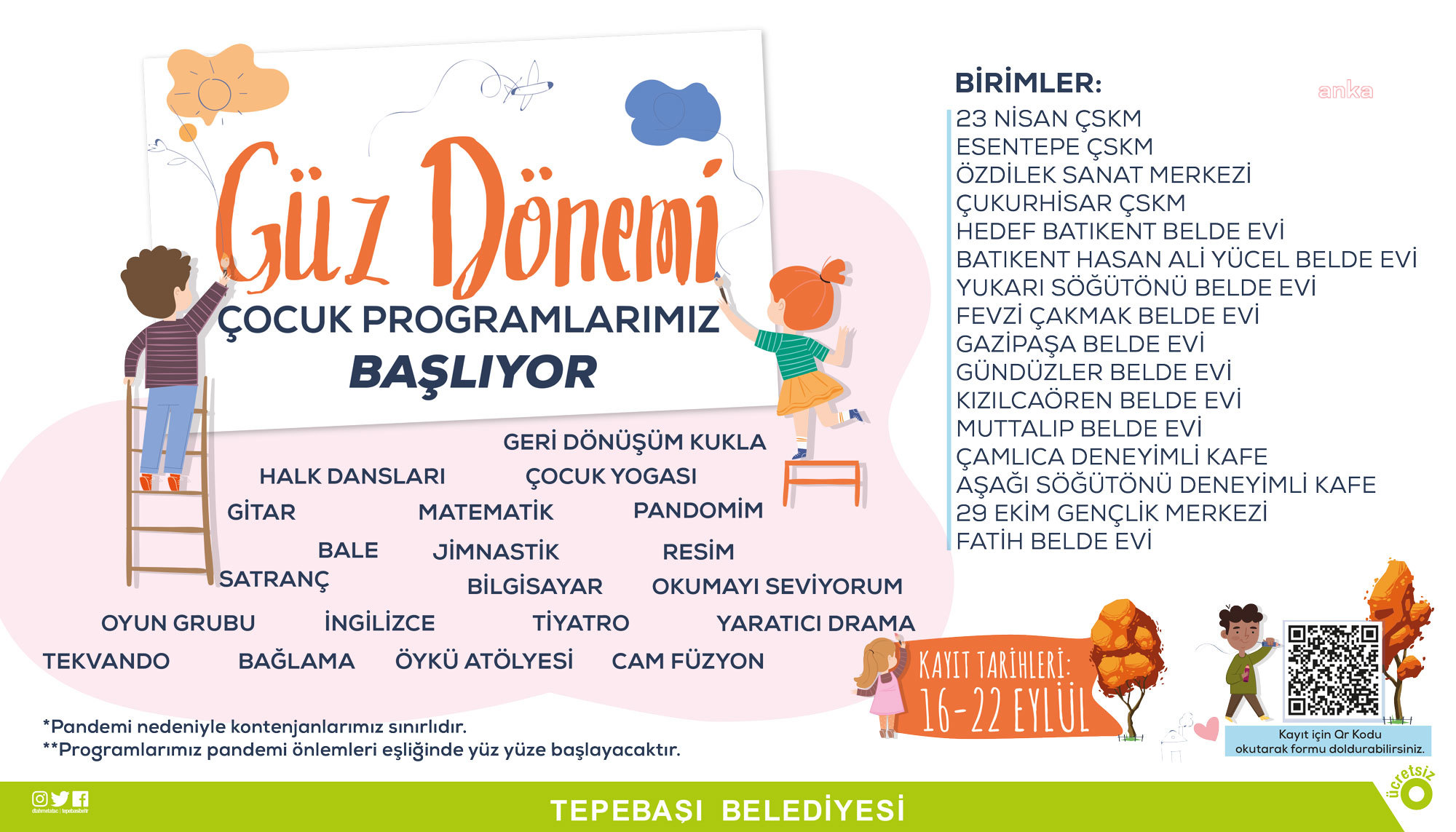 TEPEBAŞI BELEDİYESİ'NİN GÜZ DÖNEMİ ÇOCUK PROGRAMLARI BAŞLIYOR