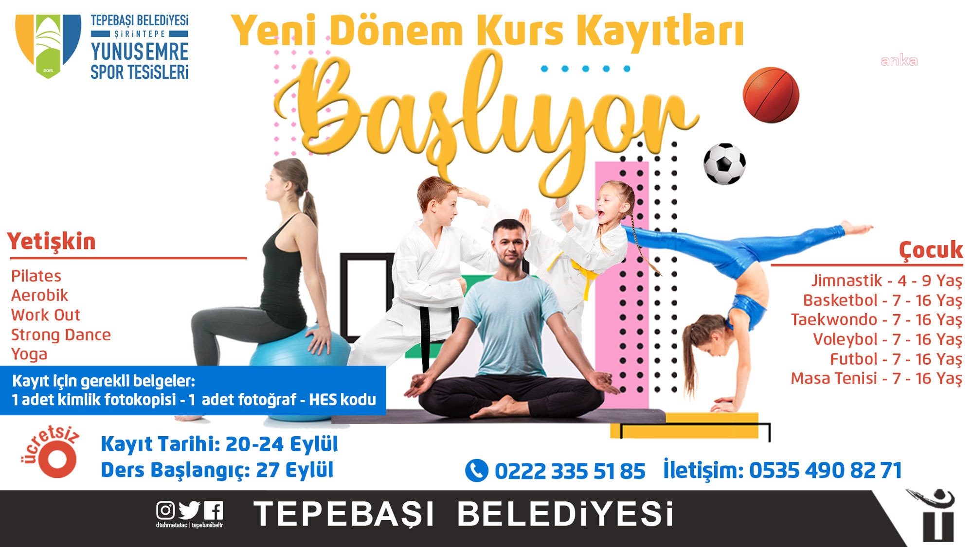TEPEBAŞI BELEDİYESİ'NİN YENİ DÖNEM SPOR KURSLARI BAŞLIYOR