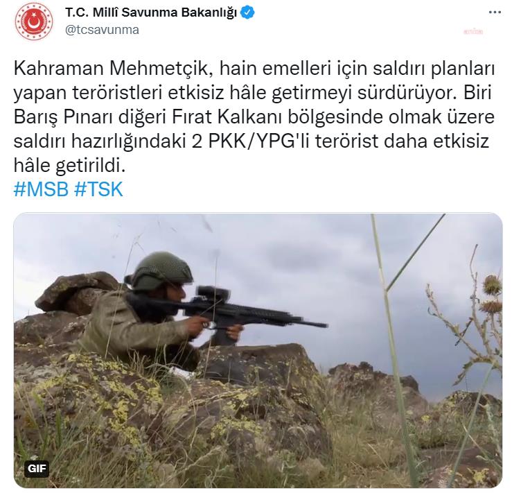 MSB: 2 PKK'LI ETKİSİZ HALE GETİRİLDİ, 3 DEAŞ ÜYESİ YAKALANDI