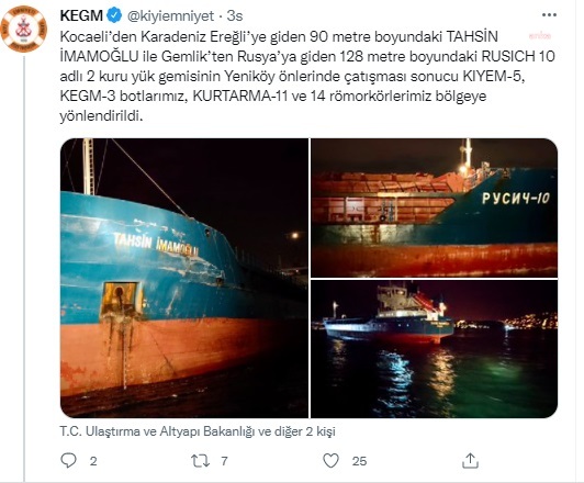 İSTANBUL BOĞAZ’INDA 2 GEMİ KAZASI