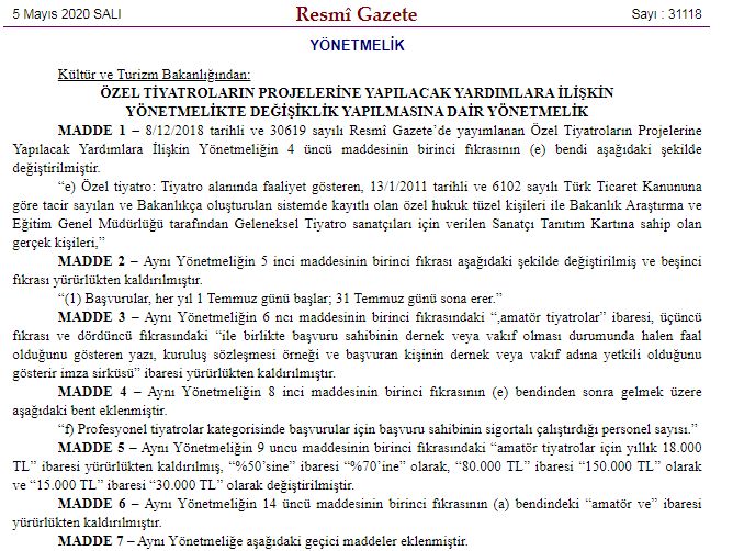 ÖZEL TİYATROLARA YARDIM MİKTARI ARTTIRILDI