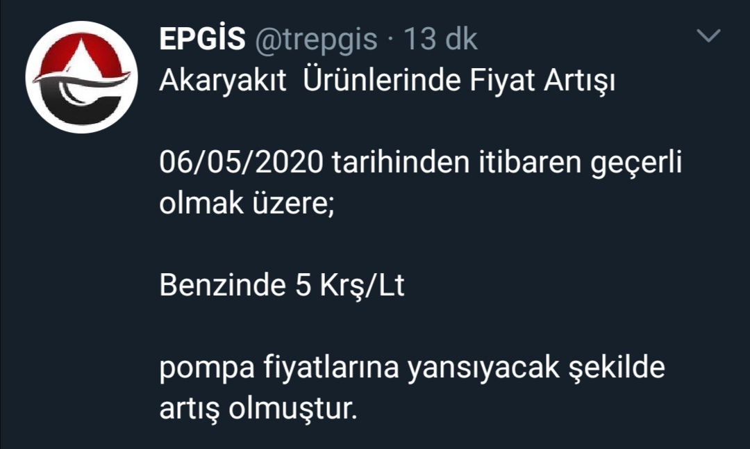 BENZİNDE 5 KURUŞ ZAM