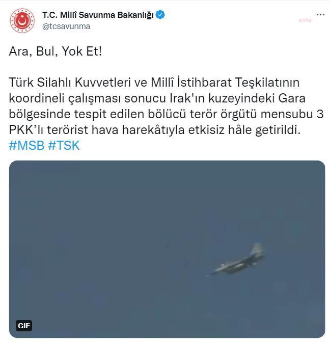 MSB, 3 TERÖRİSTİN ETKİSİZ HALE GETİRİLDİĞİNİ DUYURDU