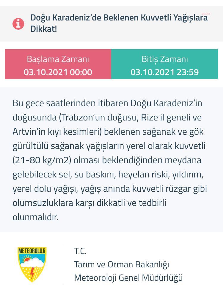 METEOROLOJİ'DEN KARADENİZ'E SEL UYARISI