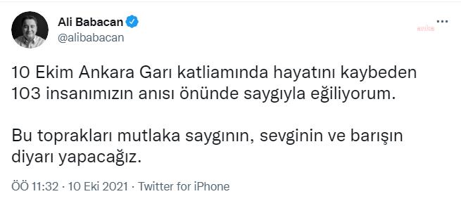 BABACAN, 10 EKİM SALDIRISINDA HAYATINI KAYBEDENLERİ ANDI: "BU TOPRAKLARI BARIŞIN DİYARI YAPACAĞIZ"