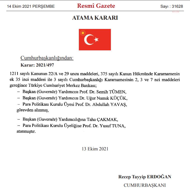 MERKEZ BANKASI'NIN 2 BAŞKAN YARDIMCISI VE PPK ÜYESİ GÖREVDEN ALINDI
