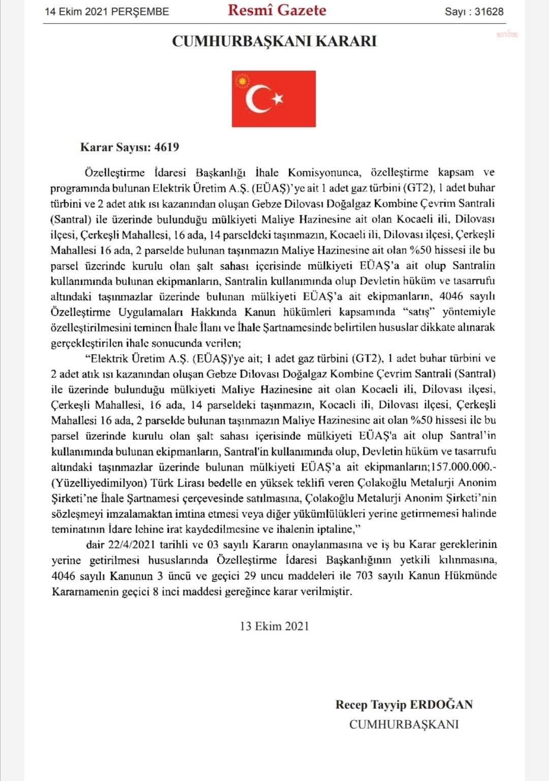 GEBZE DOĞALGAZ ÇEVRİM SANTRALİ SATILDI