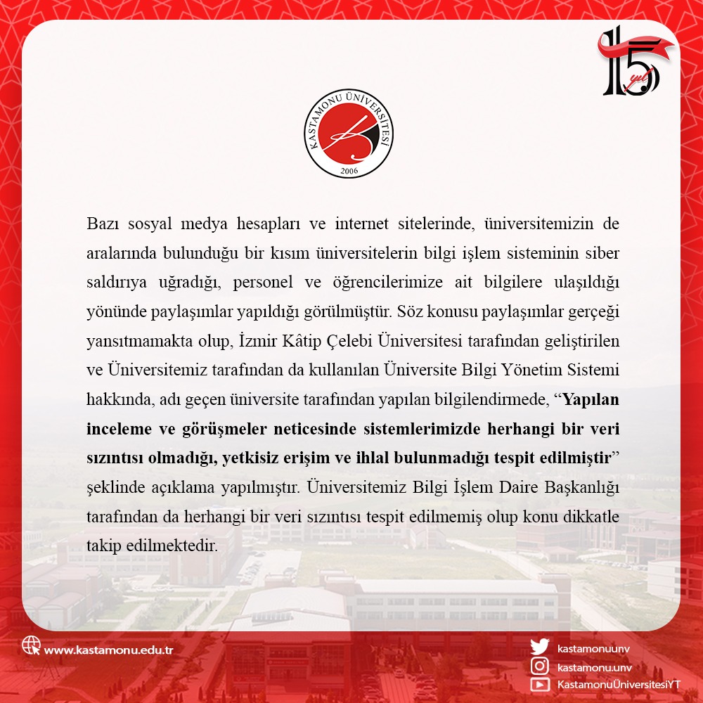 KASTAMONU ÜNİVERSİTESİ 'SİBER SALDIRI' İDDİASINI YALANLADI