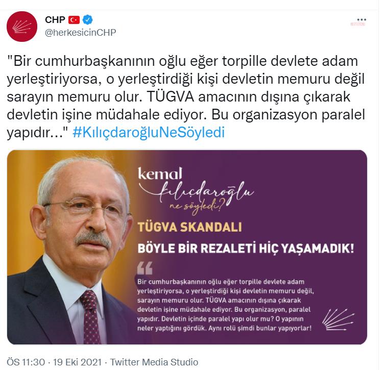 KILIÇDAROĞLU’NDAN TÜGVA TEPKİSİ: “BU ORGANİZASYON PARALEL YAPIDIR”