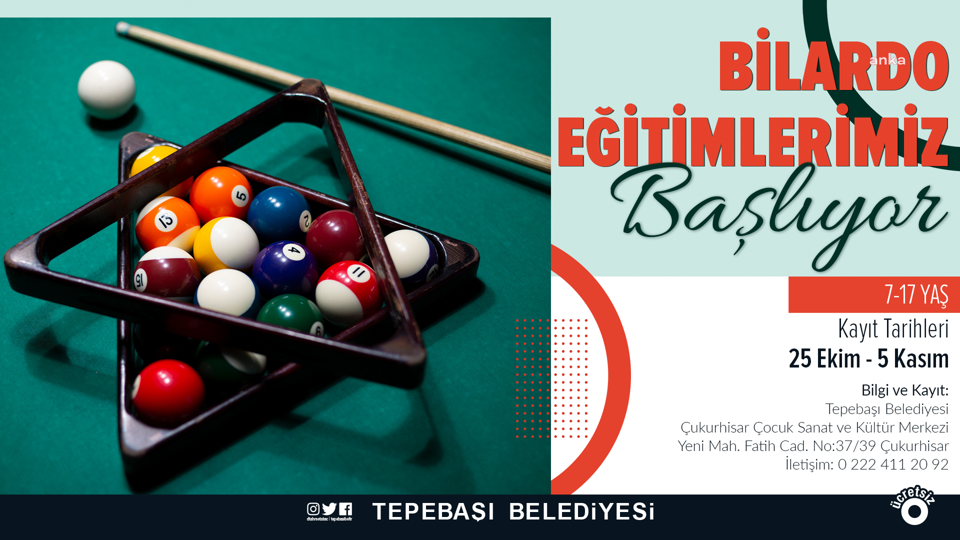 TEPEBAŞI BELEDİYESİ’NDEN ÇUKURHİSARLI ÇOCUKLAR İÇİN BİLARDO EĞİTİMİ