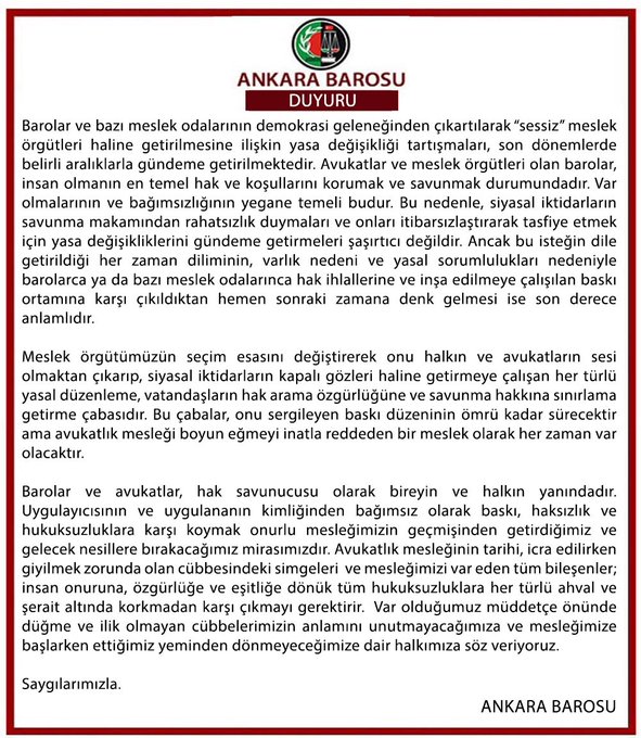 ANKARA BAROSU: ÖNÜNDE DÜĞME OLMAYAN CÜBBELERİMİZİ UNUTMAYACAĞIZ