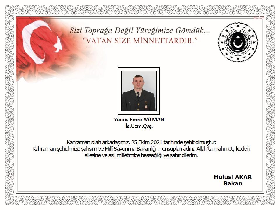 UZMAN ÇAVUŞ YUNUS EMRE YALMAN PENÇE YILDIRIM OPERASYON BÖLGESİNDE  ŞEHİT OLDU