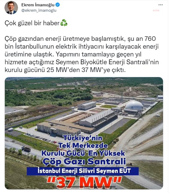 İMAMOĞLU: 760 BİN İSTANBULLUNUN ELEKTRİK İHTİYACINI KARŞILAYACAK ENERJİ ÜRETİMİNE ULAŞTIK