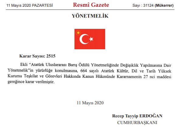 ATATÜRK ÖDÜLÜ ARTIK 19 MAYIS YERİNE 10 KASIM'DA VERİLECEK