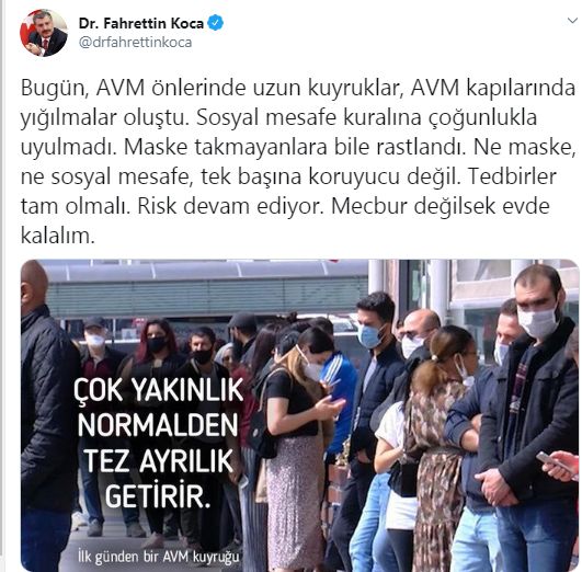 BAKAN KOCA’DAN AVM UYARISI: KAPILARINDA YIĞILMALAR OLDU, MASKE TAKMAYANA BİLE  RASTLANDI