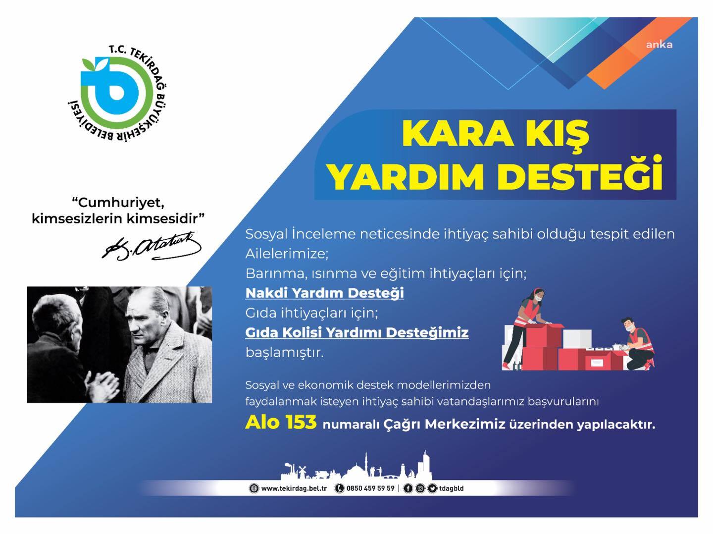 TEKİRDAĞ BÜYÜKŞEHİR, "KARA KIŞ YARDIM DESTEĞİ" İLE İHTİYAÇ SAHİPLERİNİN YANINDA