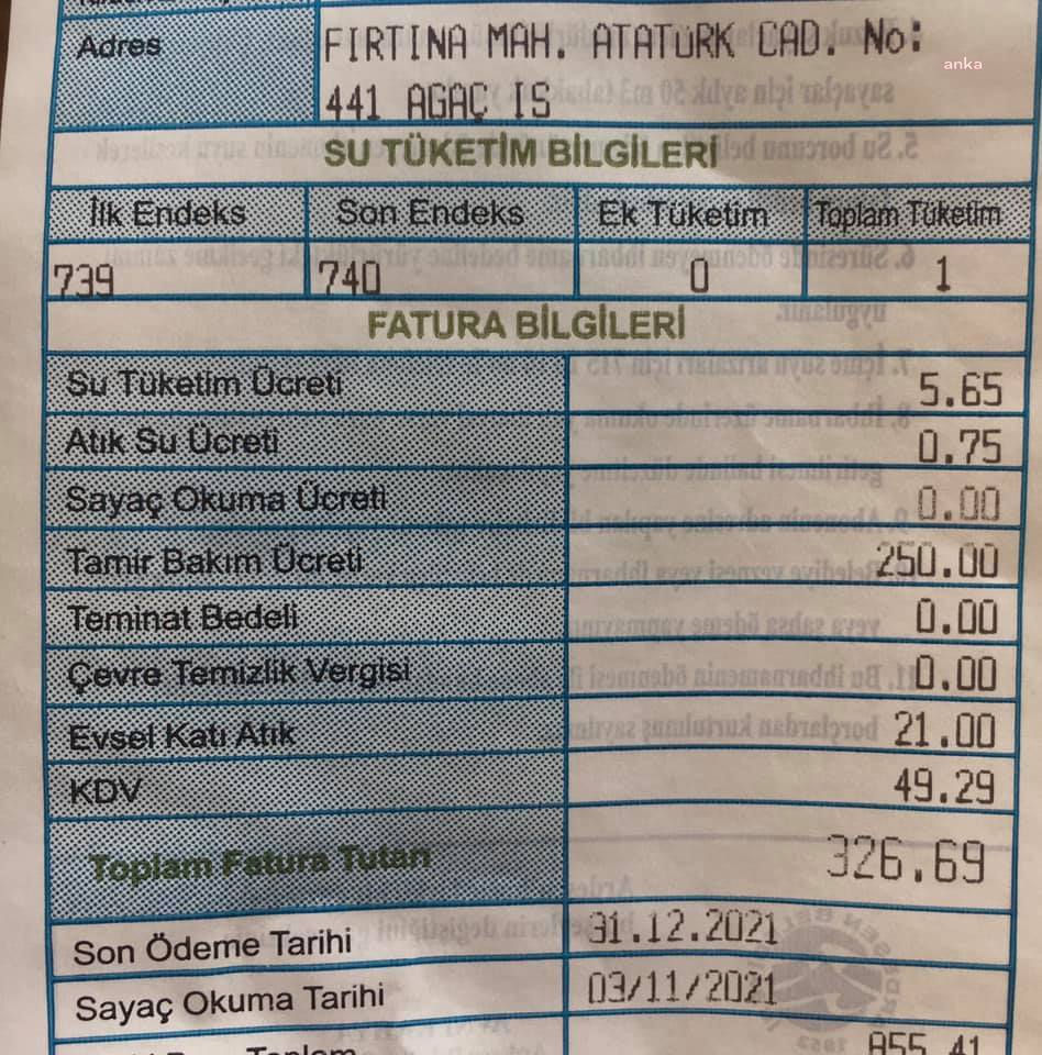 ARDEŞEN’DE ALTYAPI ÇALIŞMALARI SU FATURASINA YANSITILDI, VATANDAŞ TEPKİ GÖSTERDİ