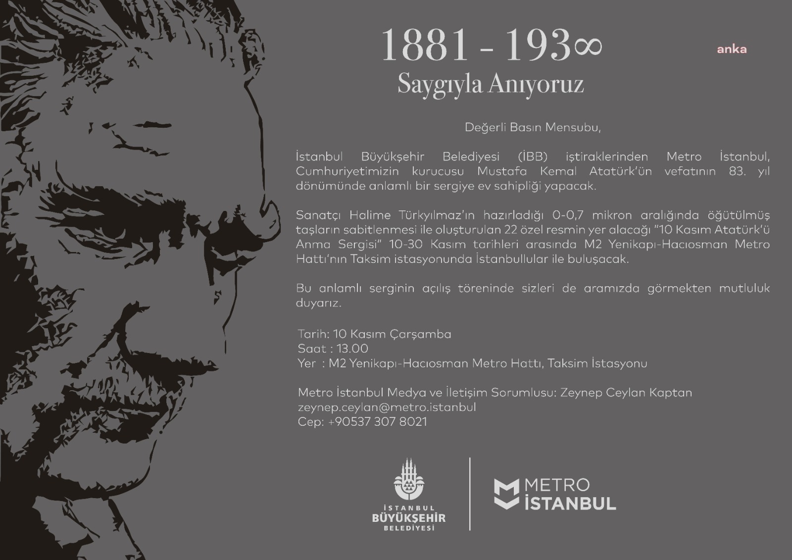 METRO İSTANBUL, TAKSİM İSTASYONU'NDA 10 KASIM'A ÖZEL SERGİ AÇACAK