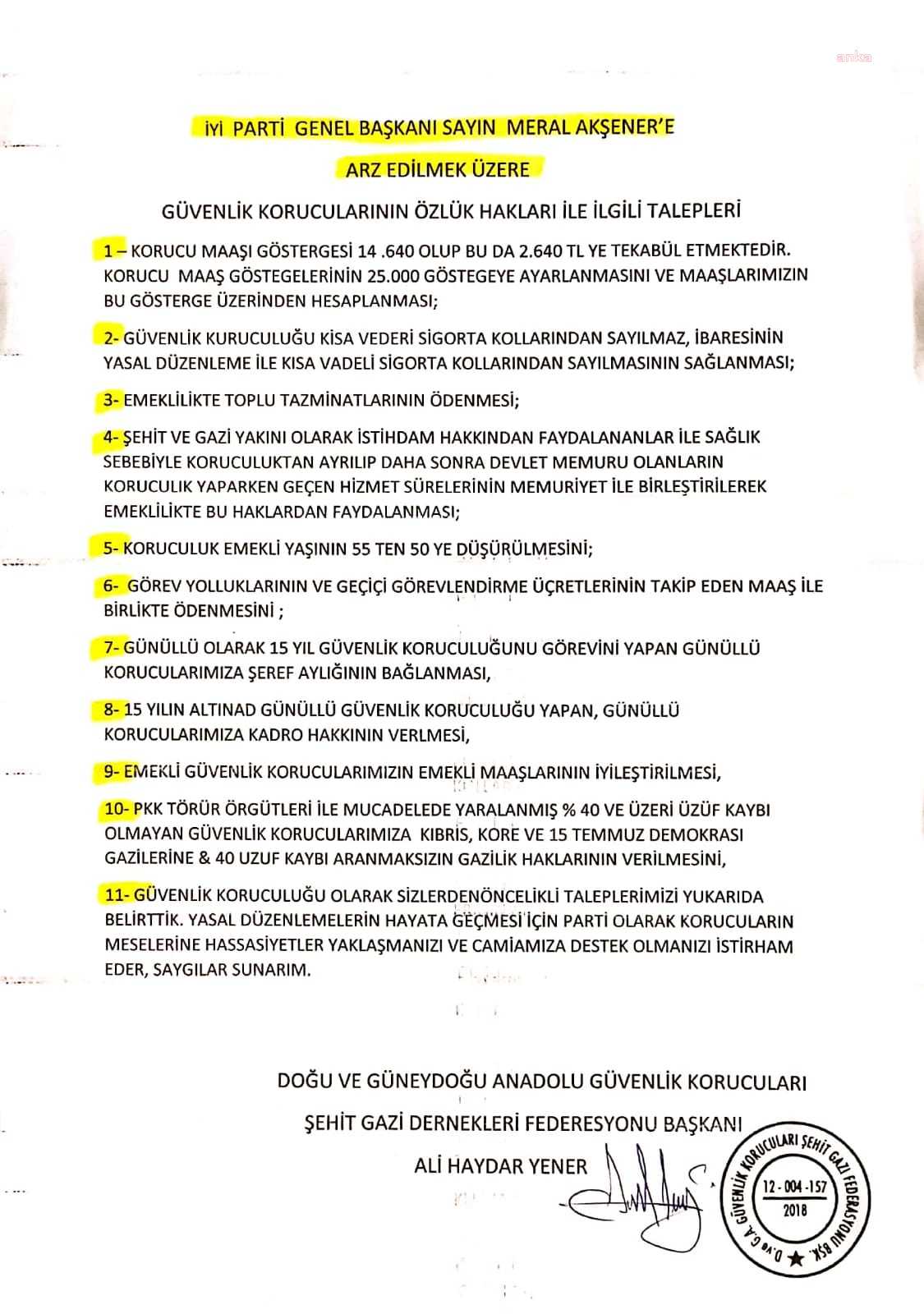 KORUCULAR, AKŞENER'E MEKTUP YAZDI. "EMEKLİLİK YAŞI 55'TEN 50'YE DÜŞÜRÜLSÜN"