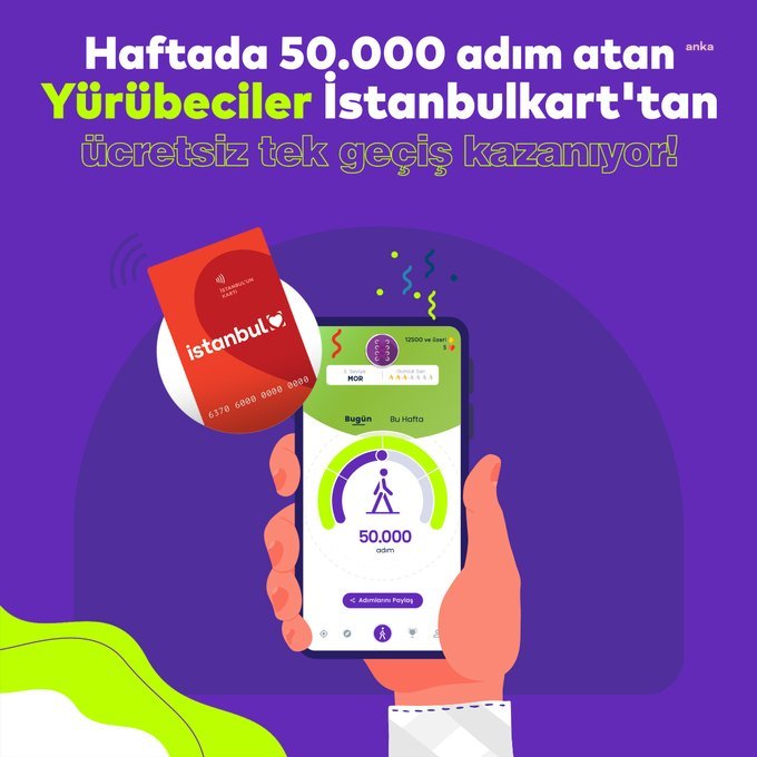 BELBİM AŞ, HER HAFTA 50 BİN ADIM ATAN İLK 2 BİN 500 KİŞİYE TEK GEÇİŞLİK İSTANBULKART YÜKLEMESİ HEDİYE EDECEK