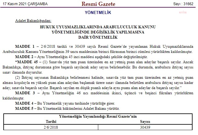 ADALET BAKANLIĞI ARABULUCULUK SINAV SİSTEMİNDE DEĞİŞİKLİĞE GİTTİ
