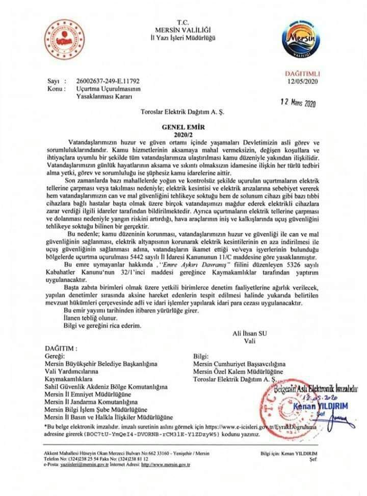 MERSİN’DE UÇURTMA UÇURMAK YASAKLANDI