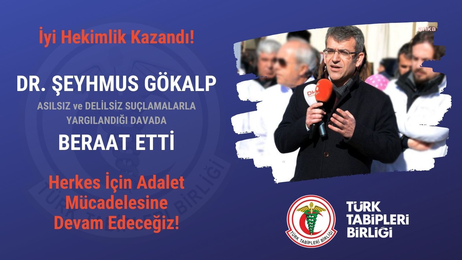 TTB: İYİ HEKİMLİK KAZANDI, DR. ŞEYHMUS GÖKALP BERAAT ETTİ