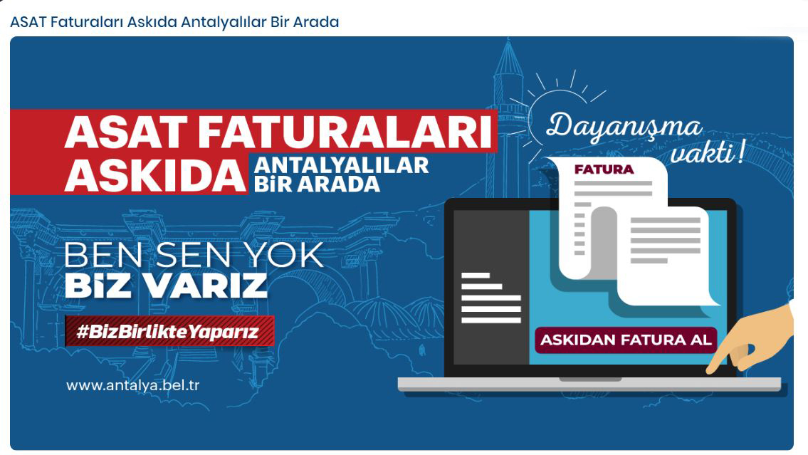 ANTALYA BÜYÜKŞEHİR DE "ASKIDA FATURA" UYGULAMASI BAŞLATTI