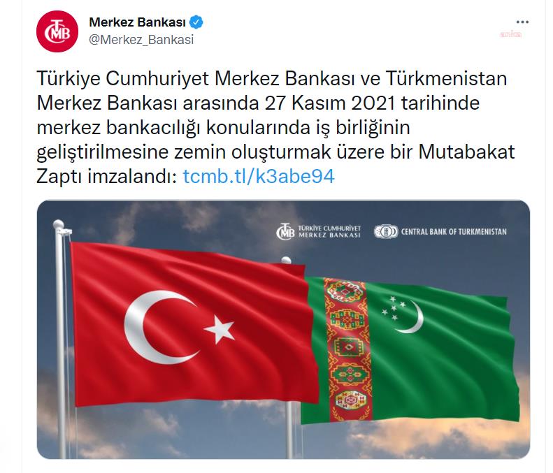 TCMB, TÜRKMENİSTAN MERKEZ BANKASI İLE MUTABAKAT ZAPTI İMZALADI